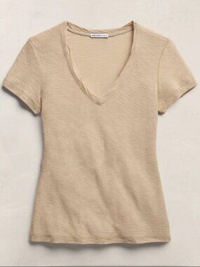 Standard James Perse Women's Sheer Short Sleeve V-Neck T-Shirt Light Khaki 1